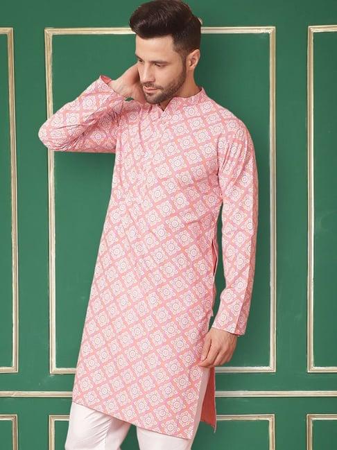 jompers peach regular fit printed kurta