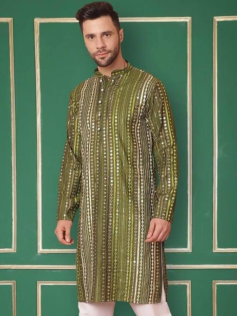 jompers olive regular fit embellished kurta