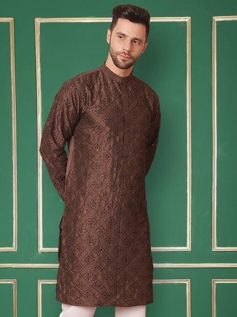 jompers coffee regular fit chikankari kurta