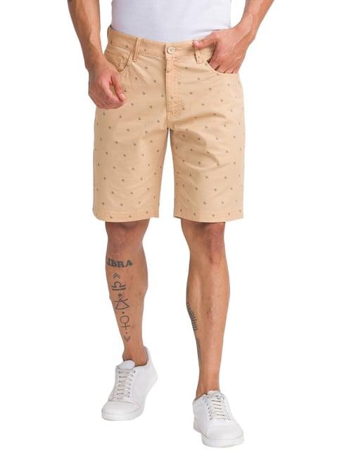 parx brown regular fit printed shorts