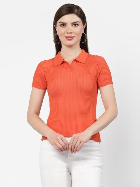 kalt orange cotton regular fit top