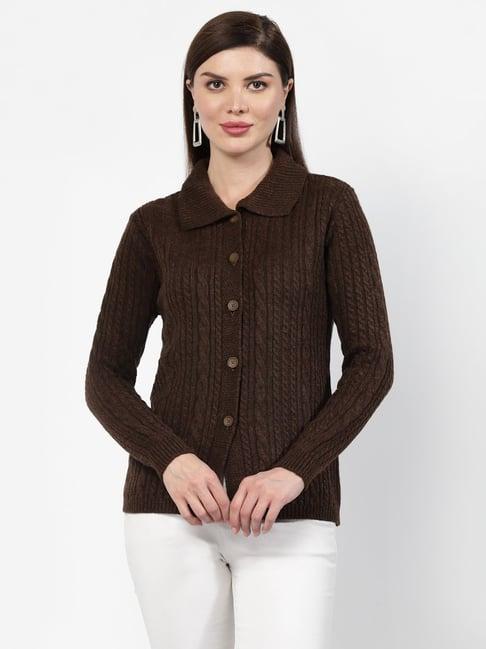 kalt dark brown self design cardigan