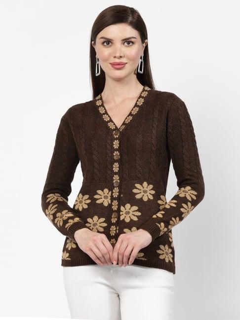 kalt dark brown self design cardigan