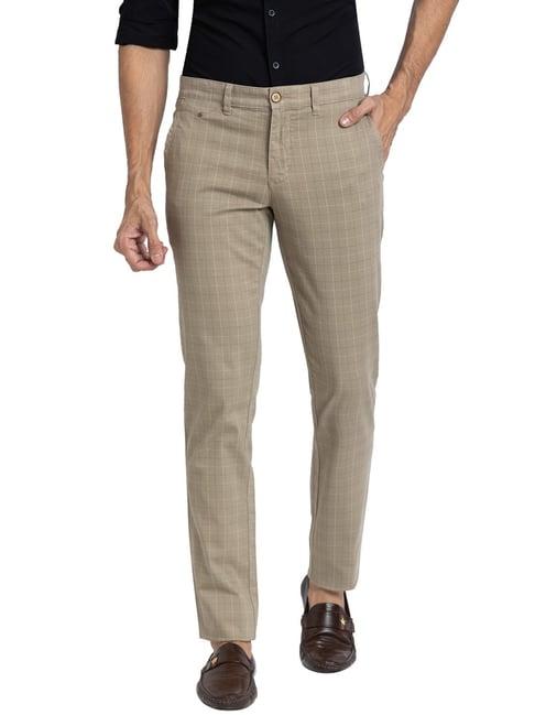 parx brown tapered fit checks trousers