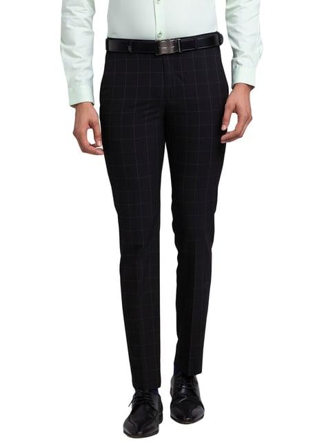 park avenue black super slim fit checks trousers