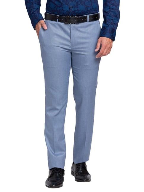 park avenue blue super slim fit texture trousers