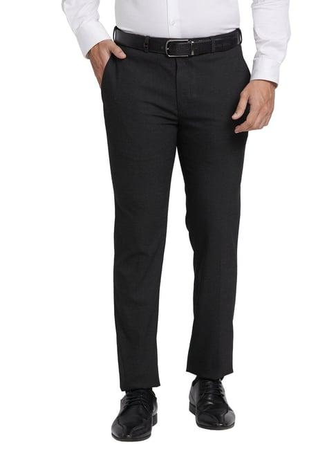 park avenue black super slim fit texture trousers