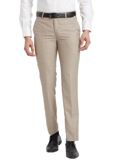 park avenue beige super slim fit trousers