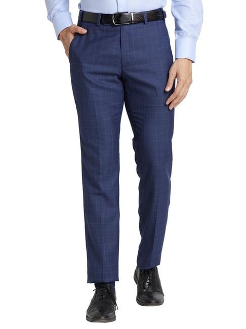 park avenue blue super slim fit checks trousers