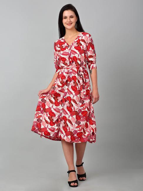 cantabil red & white printed shirt dress