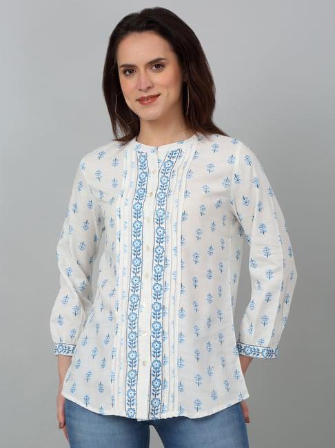 cantabil off white & blue floral print tunic