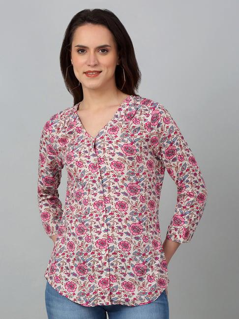 cantabil pink & white floral print top