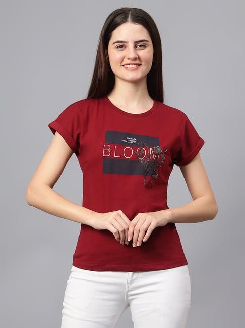 cantabil maroon graphic print t-shirt