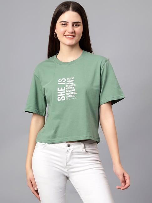 cantabil sage green graphic print crop t-shirt