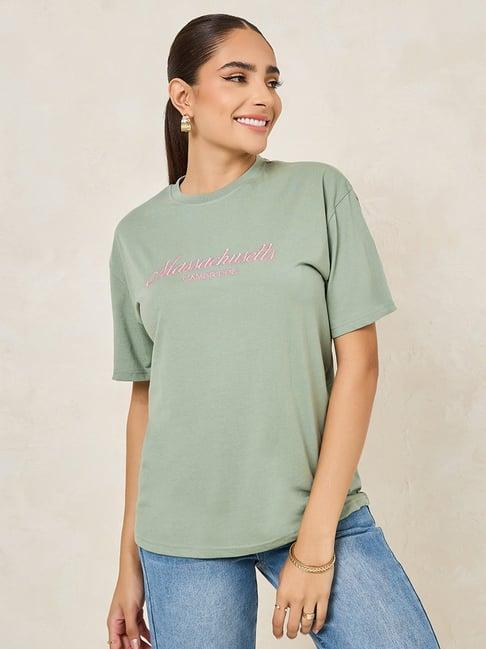 styli green embroidered oversized t-shirt