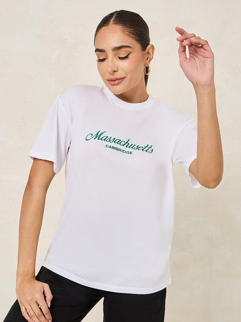 styli white embroidered oversized t-shirt