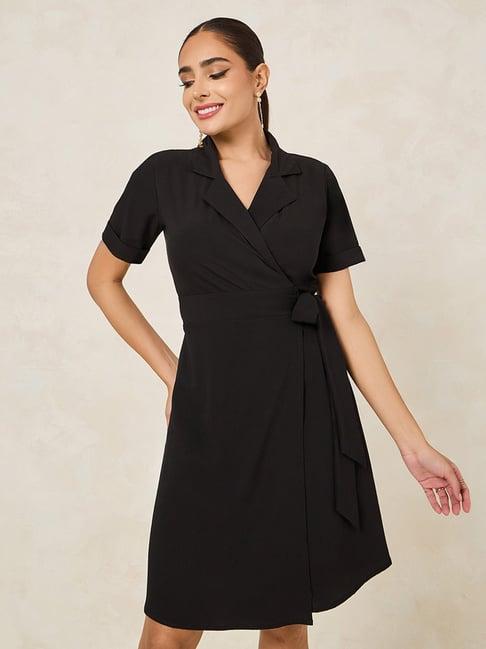 styli black regular fit wrap dress