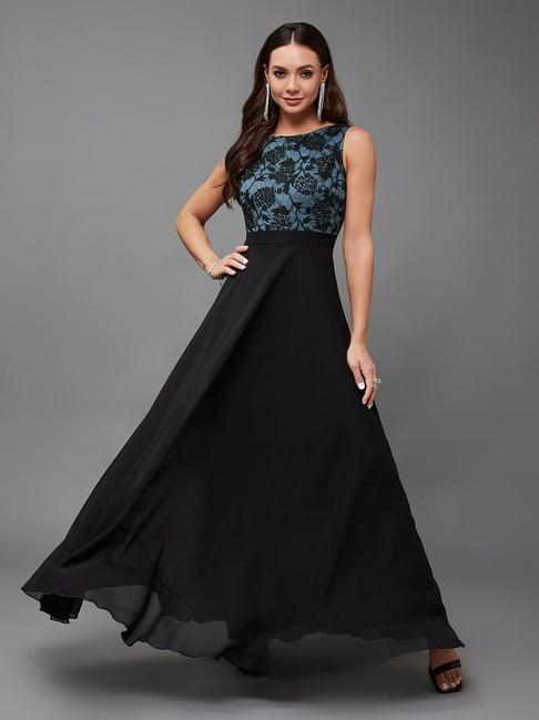 miss chase blue & black lace maxi dress