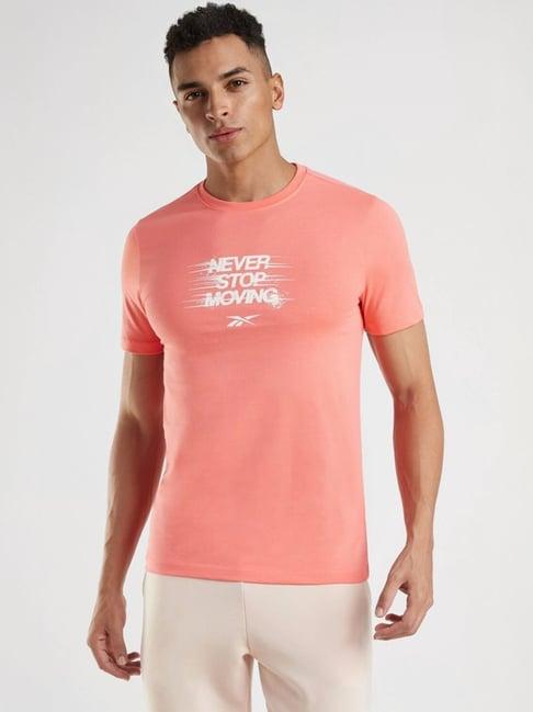 reebok peach slim fit printed t-shirt