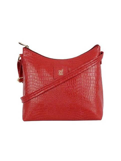 baggit red textured small hobo bag