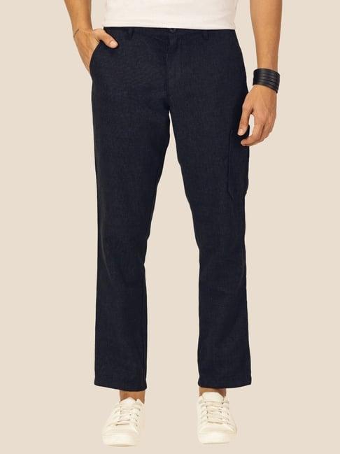 thomas scott men navy premium cotton linen casual trouser