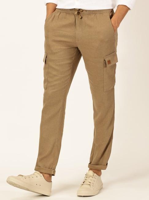 thomas scott men khaki classic cotton linen casual trouser