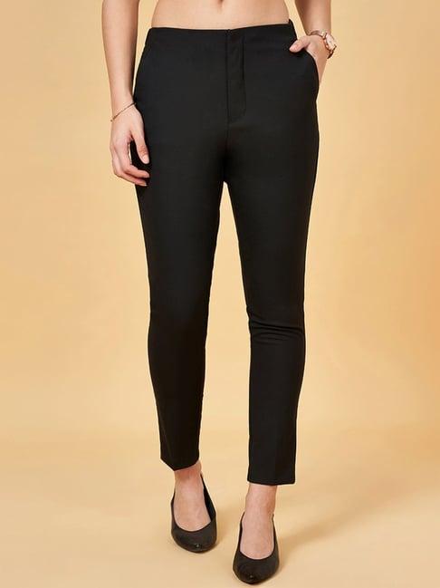 annabelle by pantaloons black mid rise formal pants