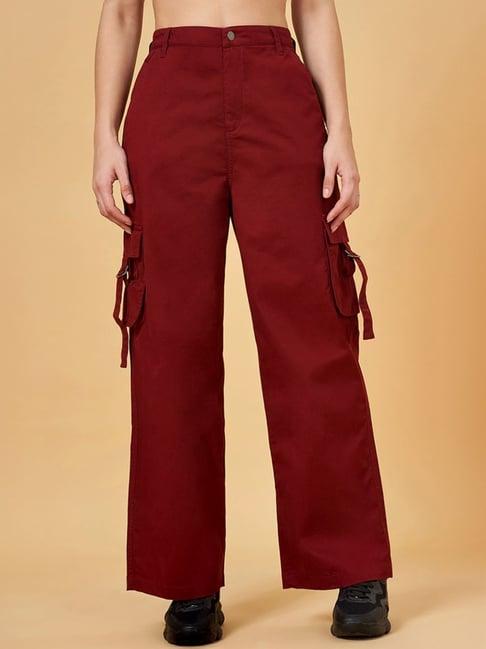 yu by pantaloons maroon mid rise flared pants