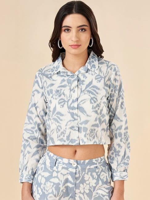 akkriti by pantaloons white floral print crop shirt