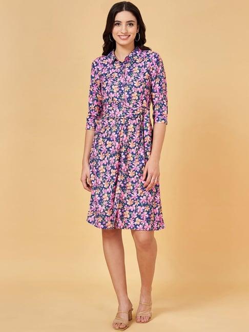 yu by pantaloons blue floral print shirt dress