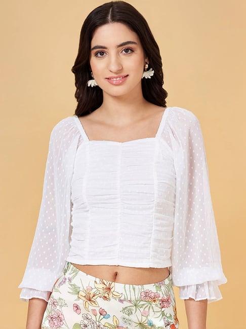 honey by pantaloons white self pattern crop top