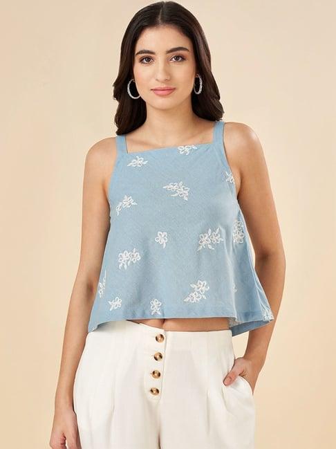 akkriti by pantaloons dream blue embroidered crop top