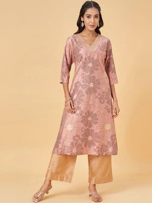 rangmanch by pantaloons silver pink floral print straight kurta