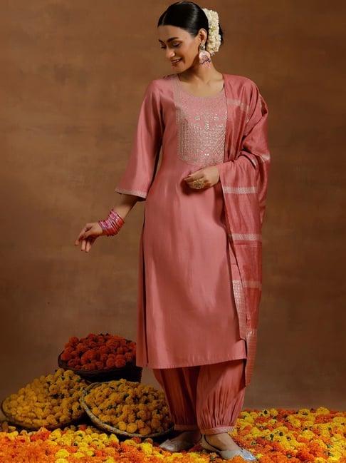 libas peach embellished kurta salwar set with dupatta