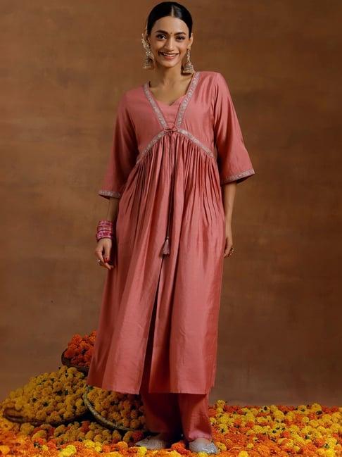 libas peach embroidered kurta pant set