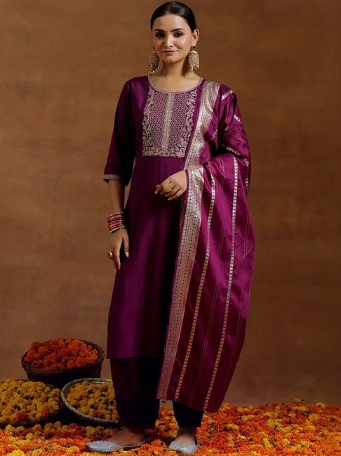 libas purple embellished kurta salwar set with dupatta