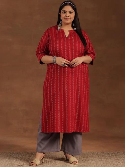 extra love by libas red striped straight kurta