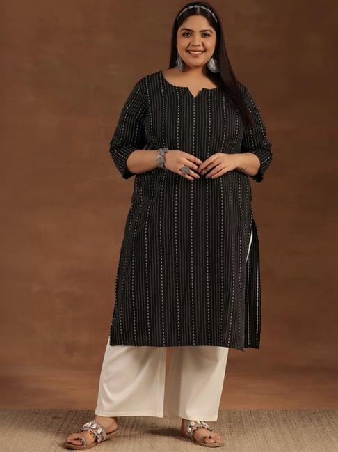 extra love by libas black cotton printed straight kurta