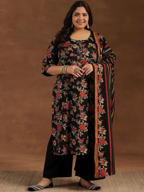 extra love by libas black printed kurta palazzo set with dupatta