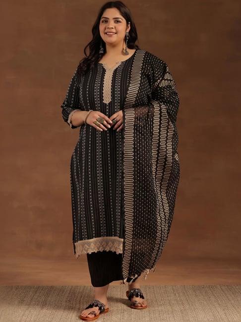 extra love by libas black woven pattern kurta palazzo set with dupatta