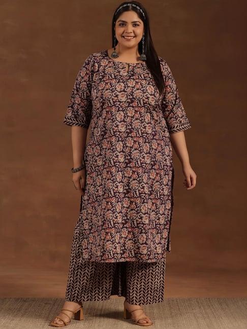 extra love by libas purple cotton printed kurta palazzo set