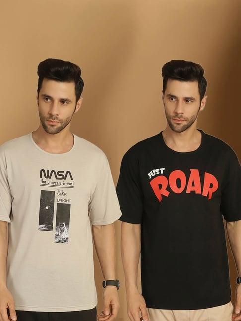 vimal jonney grey & black regular fit printed t-shirt