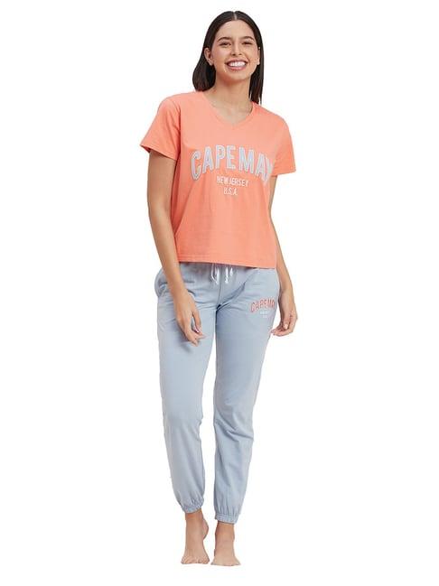 sweet dreams peach & grey printed t-shirt with joggers