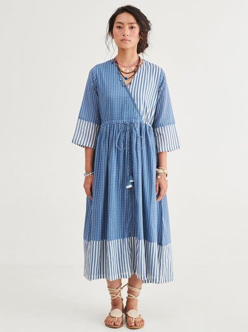 prakriti jaipur indigo stripes tie dress