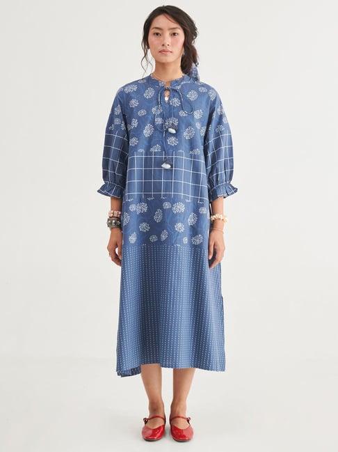 prakriti jaipur indigo tiered floral dress