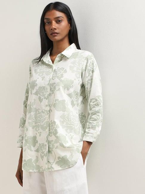 zuba by westside sage rose pattern straight cotton tunic