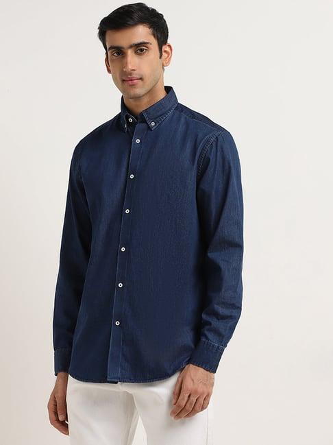 ascot by westside dark blue chambray relaxed-fit cotton shirt