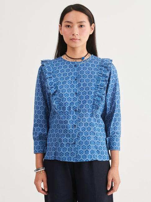 prakriti jaipur indigo frill shirt