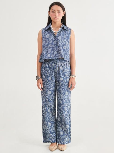 prakriti jaipur indigo crop shirt co-ord set