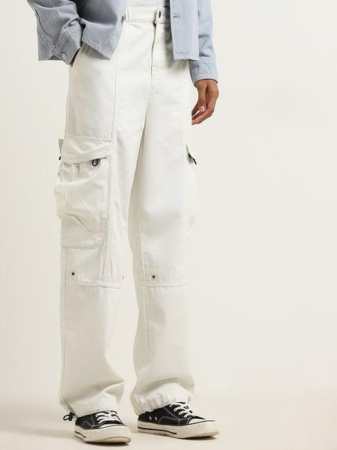 nuon by westside off-white mid-rise relaxed-fit cotton chinos